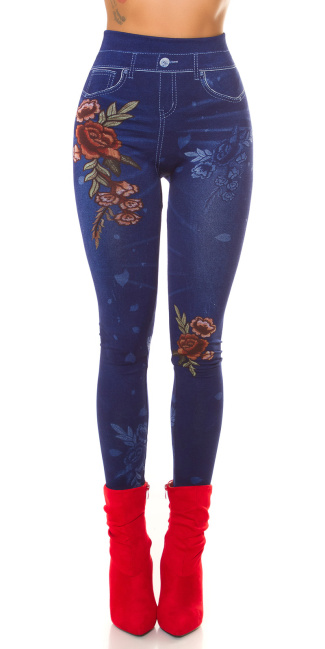 jeanslook leggings met bloemen-print blauw